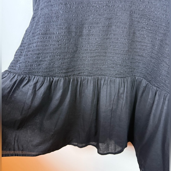 Old Navy Womens Smocked Peplum Ruffled Blouse NWT Black 4X Balloon‎ Sleeve - Picture 3 of 9
